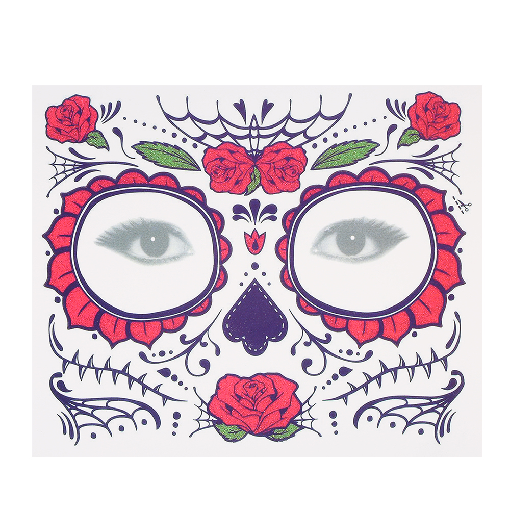 Temporary Tattoo Sticker Scars Terror Halloween Flowers Pattern Eyes Face Stickers Makeup Stage