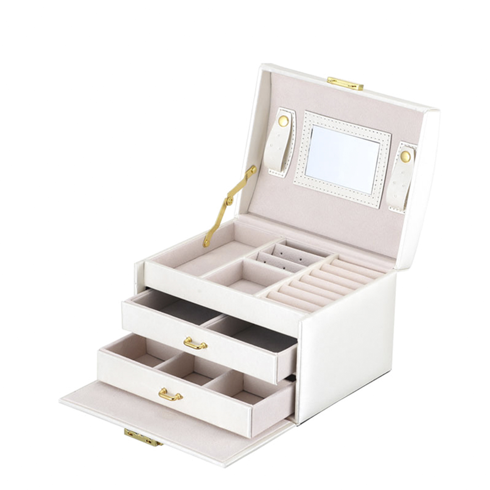 Fashionable PU Leather Jewelry Box Three-layer Design Double Drawers Storage Case Bracelet Necklace Ring Container Organizer