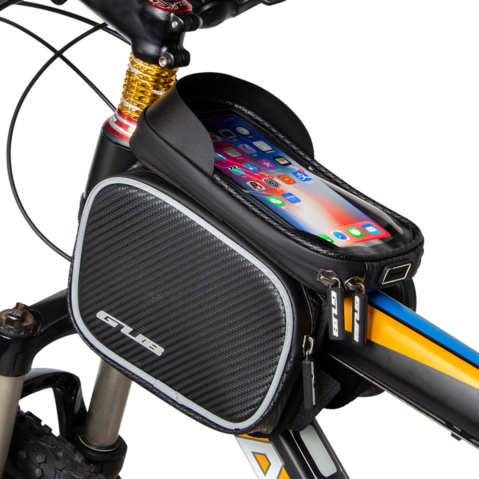 Bike Phone Front Frame Bag Waterproof Bicycle Top Tube Cycling Touchscreen Phone Mount Phone Case for 6.6 Inch Mobile Phones