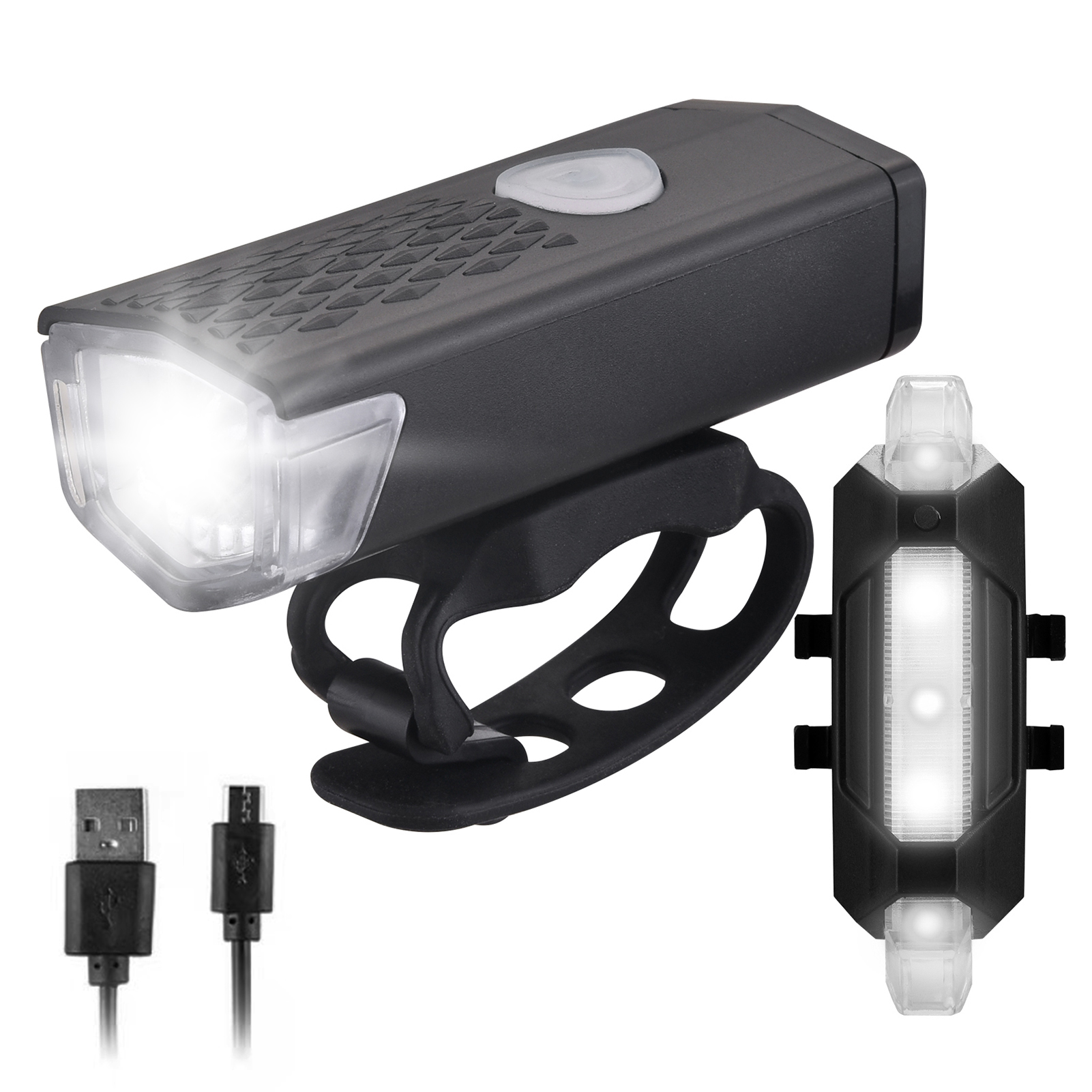 Bike Lights Set USB Rechargeable Bicycle Headlight & Tail Light Waterproof Cycling Front Headlight and Back Light Dual Front & Rear Bright Light