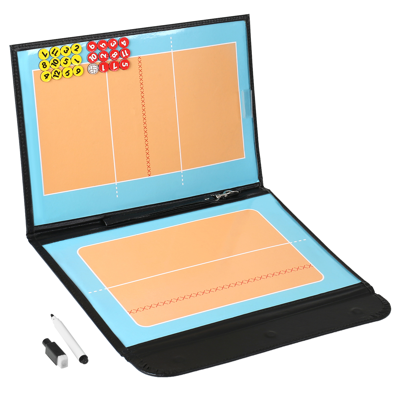 Foldable Volleyball Magnetic Tactic Board Coaching Strategy Board with Marker Pieces and 2-in-1 Pen