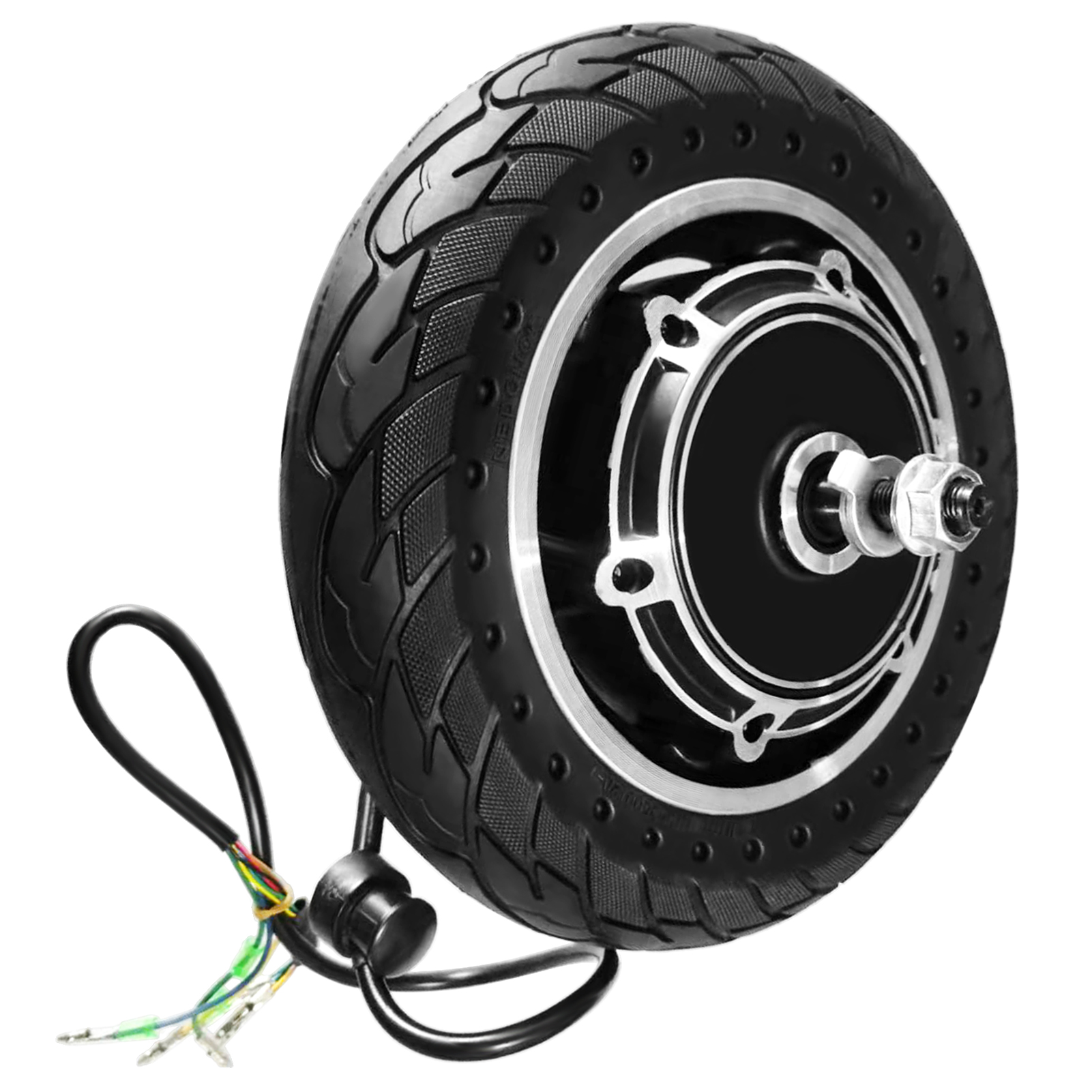 10'' Electric Scooter Front Tire with Hub Motor Solid Electric Scooter Wheel 48V 500W Brushless Dis Brake Hub Motor E Bike Motor Replacement for KUGOO M4  / M4 PRO Folding Electric Scooter