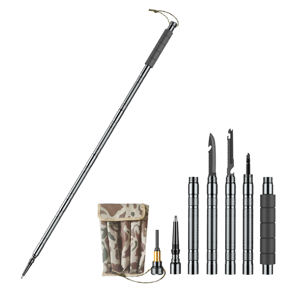 Outdoor Multi-purpose Trekking Pole Portable Aluminium Alloy Hiking Walking Stick Mountaineering Camping Tools
