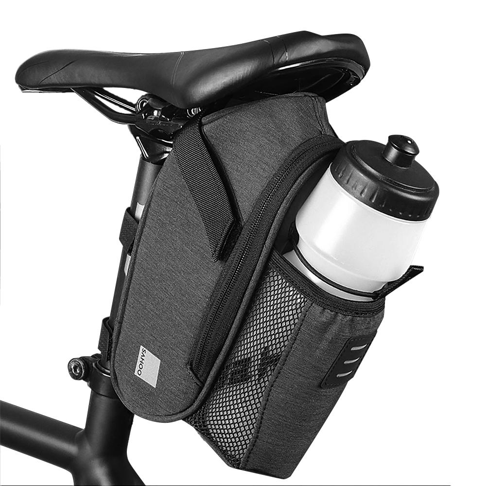 Bicycle Saddle Bag with Water Bottle Pocket Waterproof Bike Seat Bag Reflective Cycling Rear Seat Post Bag with Kettle Pouch Large Capacity Tail Rear Bag MTB Road Bike Bag