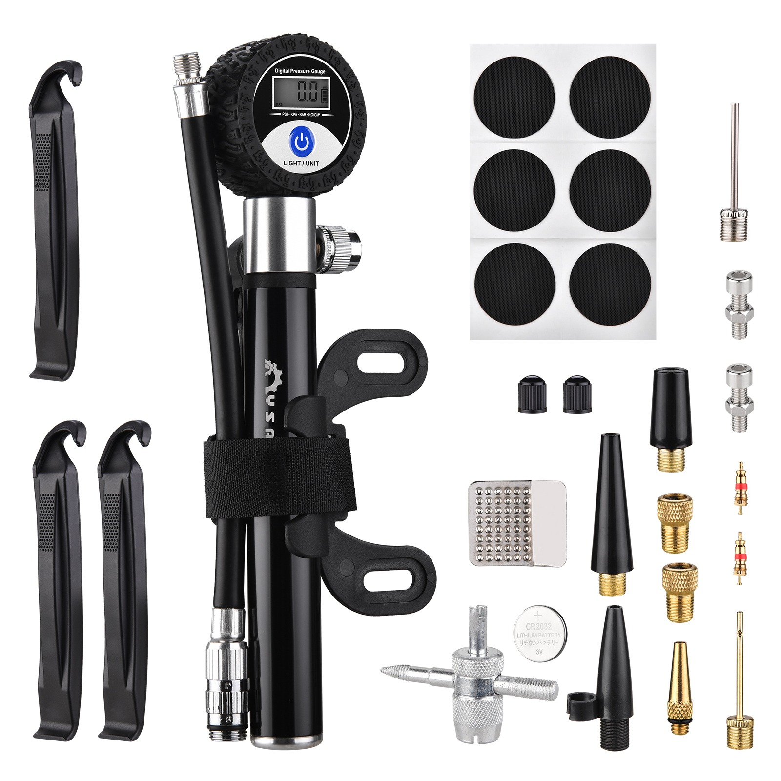 Mini Bike Pump Bicycle Pump 120PSI High Pressure Bicycle Air Pump With Digital Pressure Gauge Puncture Repair Kit Fits for Presta & Schrader Valve