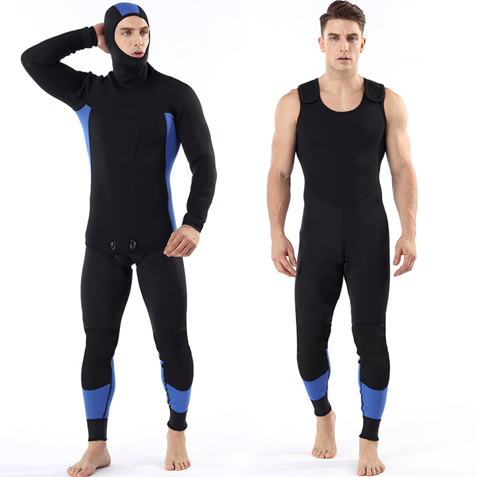 Men 3mm Neoprene Swim Wetsuits 2-Piece Hooded Long Sleeve Diving Suit for Scuba Snorkel Spearfishing Surfing Jumpsuit Swimsuit