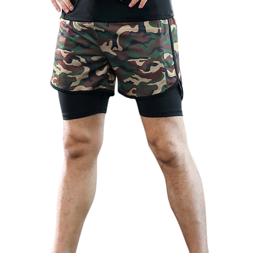 Men's 2 in 1 Training Shorts Quick-Dry Camouflage Pockets Basketball Running Shorts Gym Fitness Pants