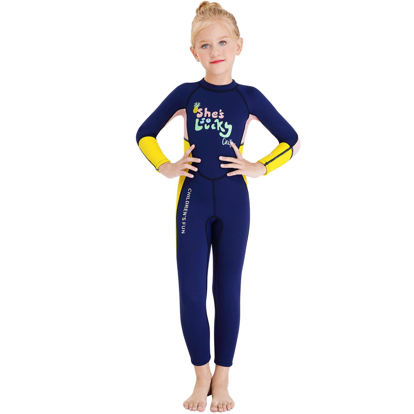 Girls Wetsuit Long Sleeve Diving Swimsuit with Safety Zipper Quick Dry One Piece Surf Suit for Water Sports