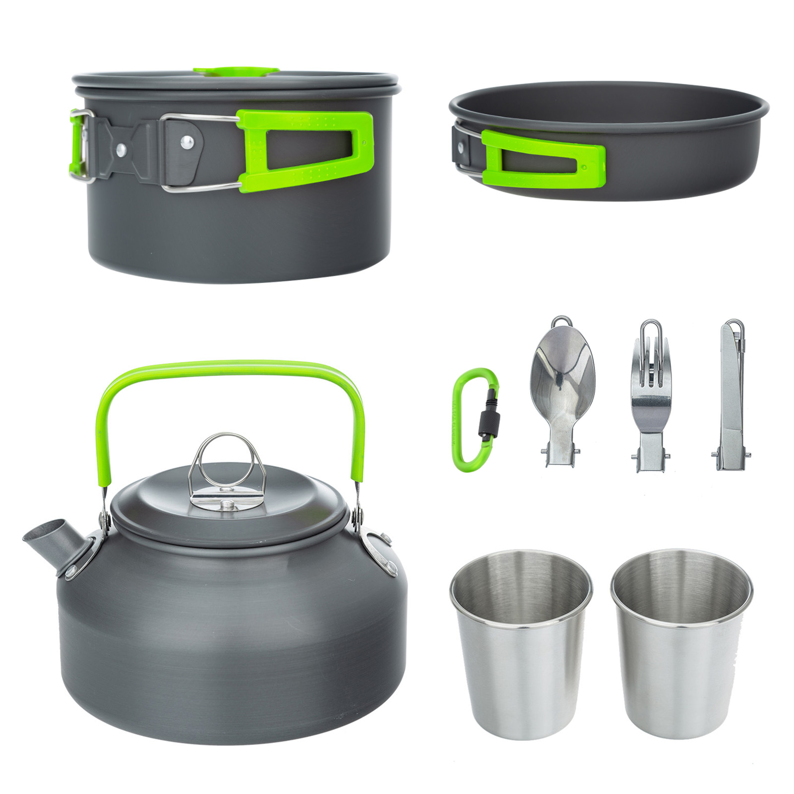 Camping Cookware Set Lightweight Portable Pan Kettle Cups Spoon Fork Cutter for Picnic Hiking