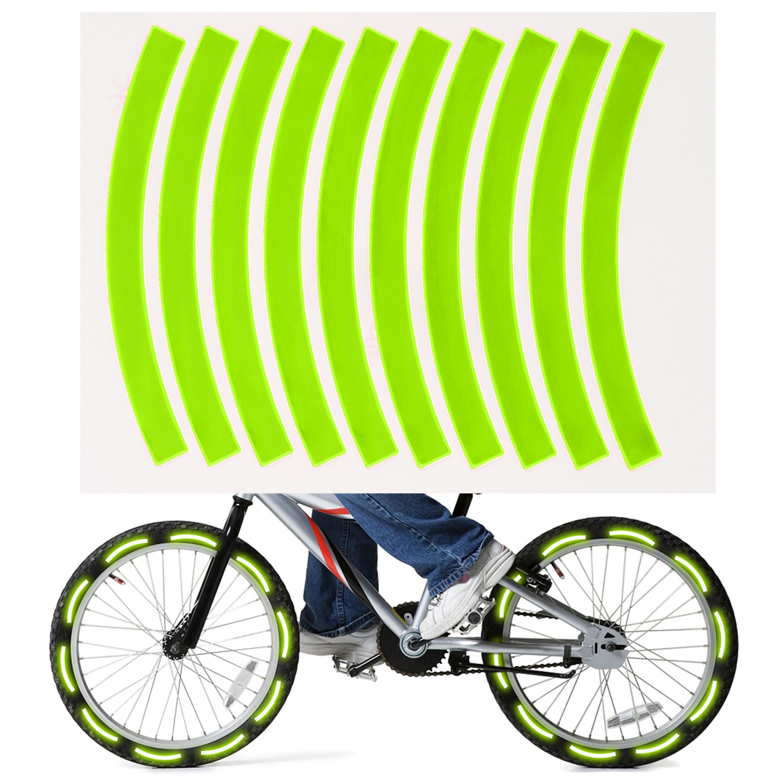 10pcs Adhesive Reflective Tape Cycling Safety Warning Sticker Bike Reflector Tape Strip for Car Bicycle Motorcycle Scooter Wheel Rim Decoration