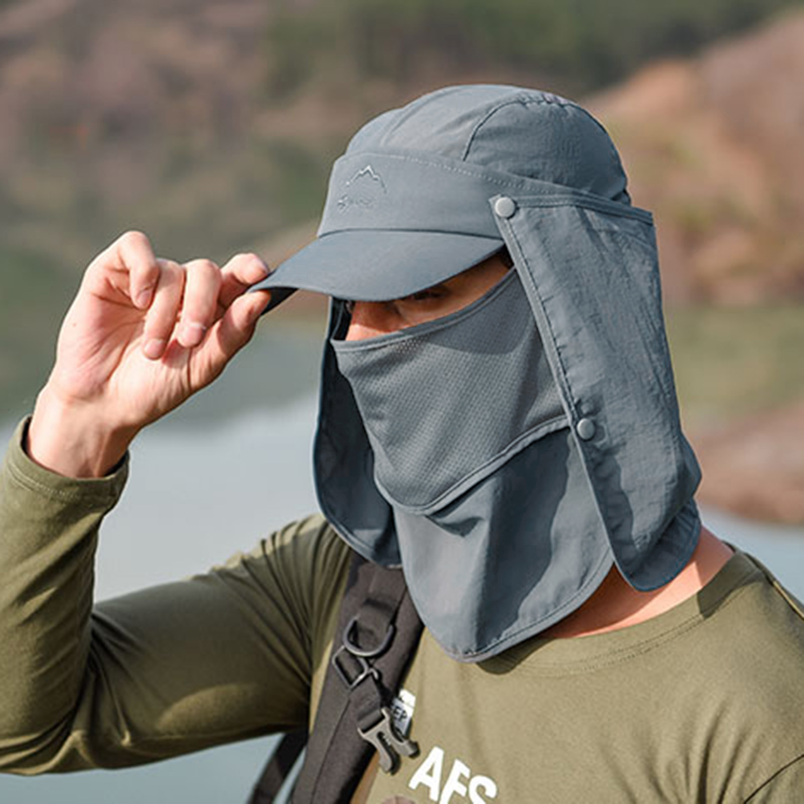 Unisex Multifunctional Sun Visor Hat 360° Sunscreen Removable Face Cover Neck Flap Breathable Water-repellent Sun Cap for Fishing Climbing