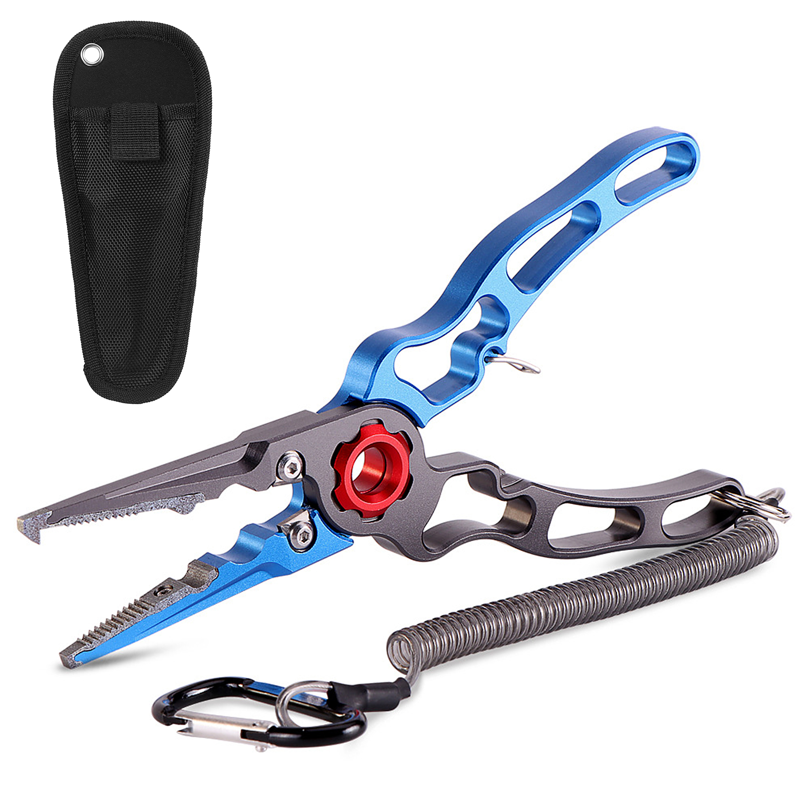 Aluminium Fishing Pliers Hook Remover Pliers Fish Holder Split Ring Tool Clip Clamp Line Cutters with Lanyard and Storage Bag
