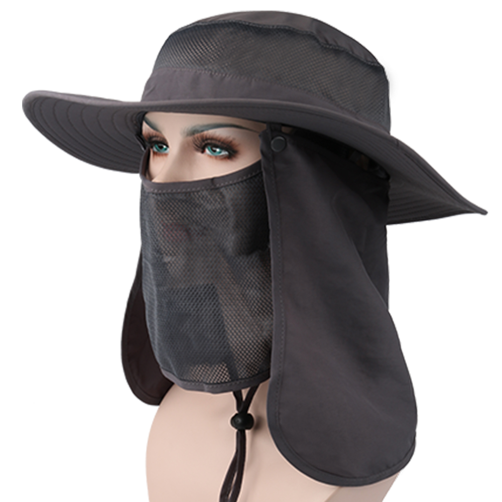 Outdoor 360° Sun Protection Camping Fishing Hat Wide Brim Sun Cap with Removable Neck Face Flap Cover Cap for Men and Women