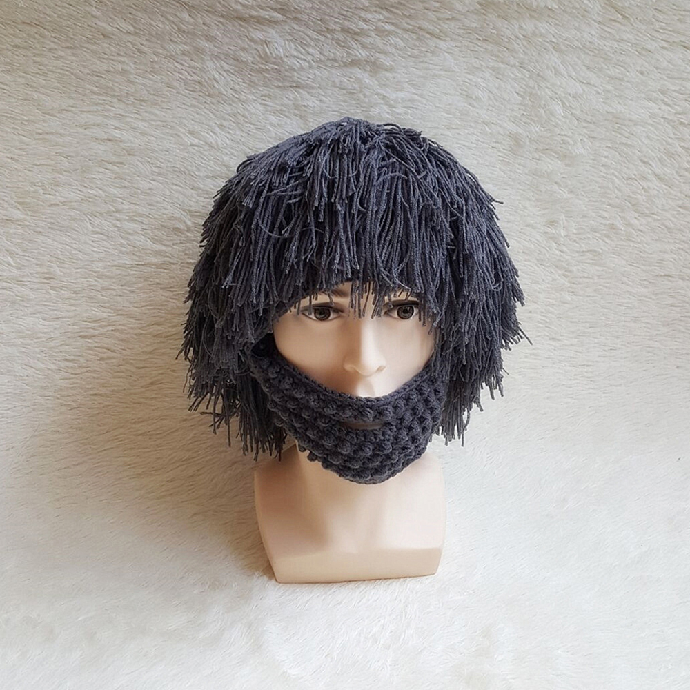 Wig Beard Hats Hobo Mad Scientist Caveman Handmade Knit Warm Winter Caps Men Women Halloween Gifts Funny Party Beanies