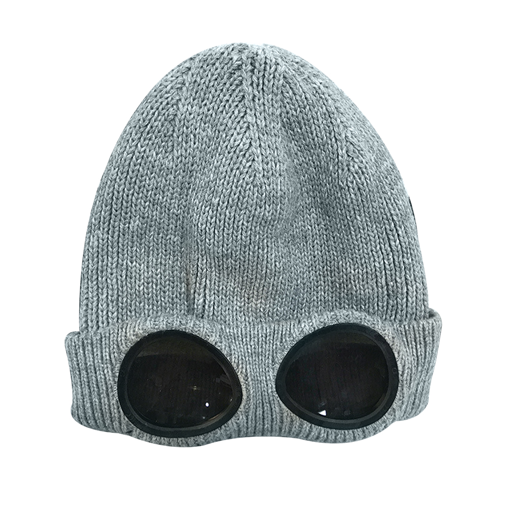 Winter Knitted Skull Hat Thickened Warm Stretchy Beanie Ski Cap Removable Glasses Plush Lining Double-use for Men Women Outdoor Activities
